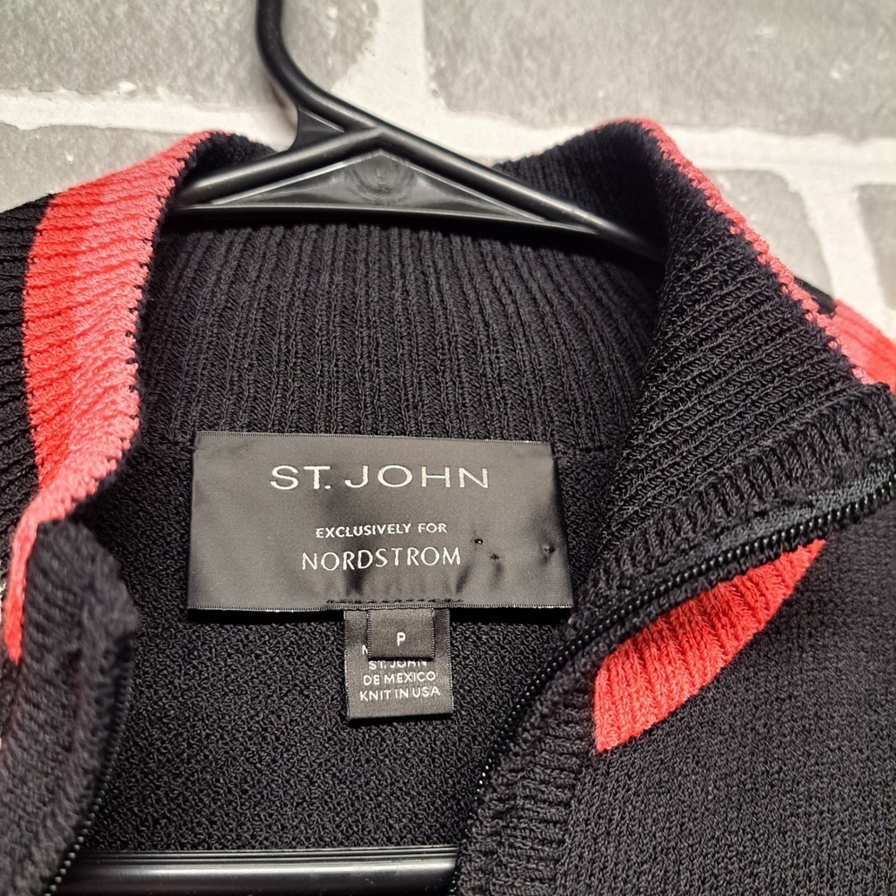 ST.John Womens Full Zip Sweater Black Pink Striped Mock Neck Knit Size P - Picture 3 of 9